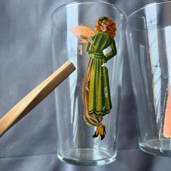 Vtg Pin Up Girl Peek A Boo Drinking Glasses Set of 4 Risque Novelty Collectible - Picture 6 of 11